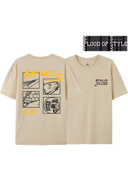 Japon Retro Moda Balık T-Shirt Erkek Kadın Kısa Kollu Boy Gevşek Bf Tarzı Çift Öğrenci Yarım