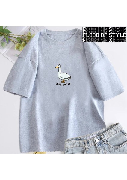 Aptal Kaz T-Shirt Kadın Trendy Unisex T Gömlek Yaz Pamuk Kısa Kollu Komik Kaz Tişörtleri Üstl