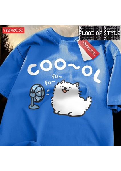 Samoye Hava Fanı Cartoonprinting Adam Tee Giyim Uydurma Eğlence T Shirt Eğlence Gençlik Tee G