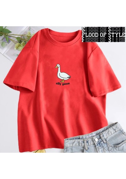 Aptal Kaz T-Shirt Kadın Trendy Unisex T Gömlek Yaz Pamuk Kısa Kollu Komik Kaz Tişörtleri Üstl