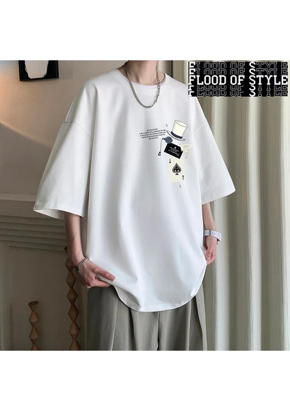 Erkek Pamuklu T-Shirt Beyaz 5xl Moda Erkek Boy T Shirt Komik Baskı Yaz Gündelik Giyim Tee Göm