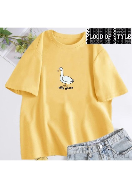 Aptal Kaz T-Shirt Kadın Trendy Unisex T Gömlek Yaz Pamuk Kısa Kollu Komik Kaz Tişörtleri Üstl