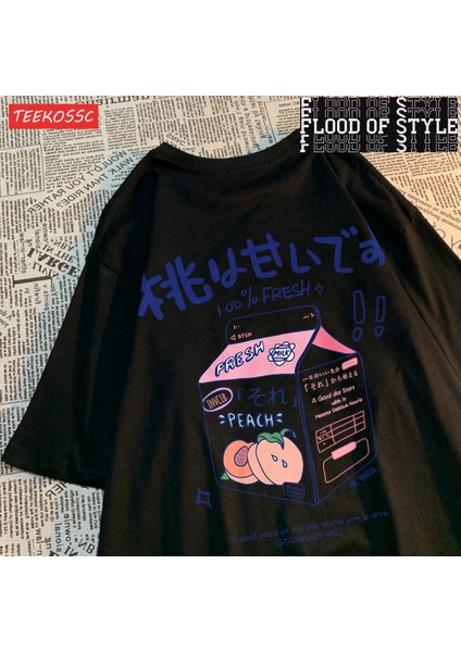 Şeftali Aromalı Içecek Printingman Tee Gömlek Uydurma Hip Hop Tshirt Eğlence Moda Tees Zevk G