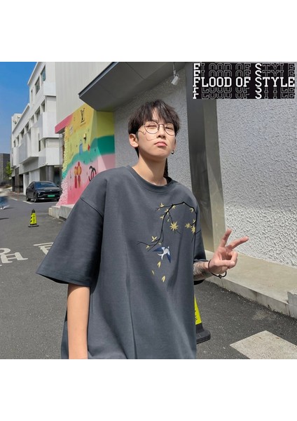 Erkek Boy T-Shirt Erkek Pamuk T Shirt Beyaz Rahat 5xl Yaz Giyim Moda Kuş Baskı Tee Gömlek Erk