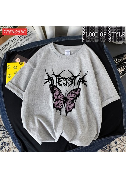 Tarzsokak Mor Kelebek Mektup Grafik Printingt Gömlek Erkekler's Chic Desen T-Shirt Tasarım Harajuku Tee
