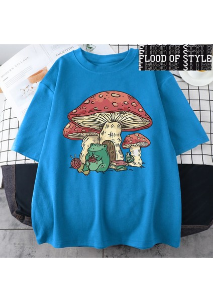 Bir Mantar Evi ve Kurbağa Özellikli Sevimli Erkek Üstleri Vintage Büyük Boy Tüm Matematik Tee