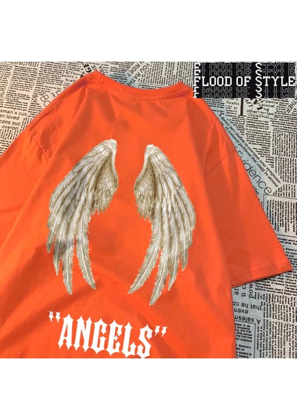 Melek Büyük Kanatları Bir Çift Beyaz Desen Erkek T-Shirt Hip Hop Nefes Tee Giysi Moda Kalite