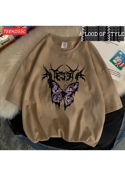 Mor Kelebek Mektup Grafik Printingt Gömlek Erkekler's Chic Desen T-Shirt Tasarım Harajuku Tee