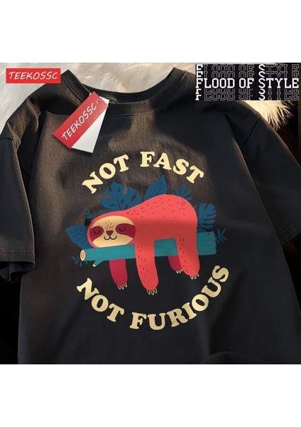 Hızlı Değil Öfkeli Sevimli Tembellik Erkek T Shirt Hip Hop Crewneck Kısa Kollu Yaz Pamuklu Üs