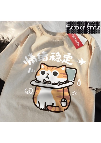Duygusal Istikrar Eğlenceli Kedi Japon Tarzı Erkek T Shirt Yüksek Kalite Tshirt Yaz Pamuklu Ü