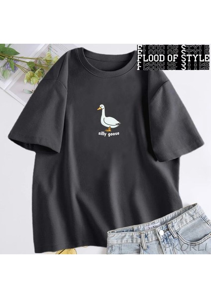 Aptal Kaz T-Shirt Kadın Trendy Unisex T Gömlek Yaz Pamuk Kısa Kollu Komik Kaz Tişörtleri Üstl