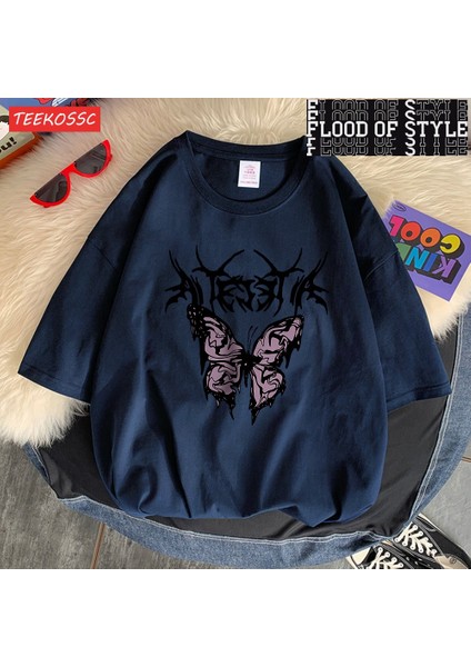 Tarzsokak Mor Kelebek Mektup Grafik Printingt Gömlek Erkekler's Chic Desen T-Shirt Tasarım Harajuku Tee