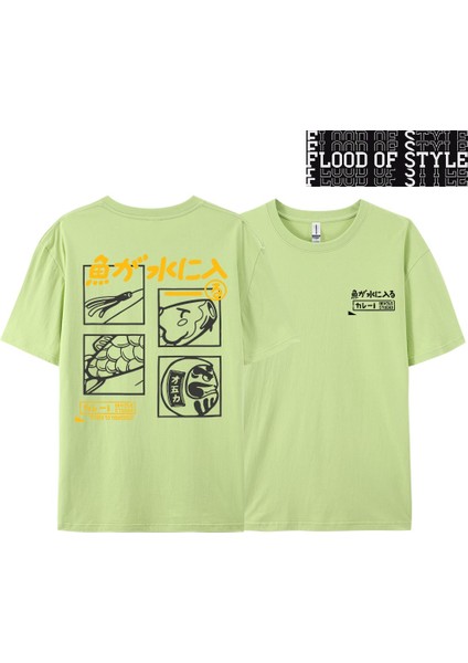 Japon Retro Moda Balık T-Shirt Erkek Kadın Kısa Kollu Boy Gevşek Bf Tarzı Çift Öğrenci Yarım