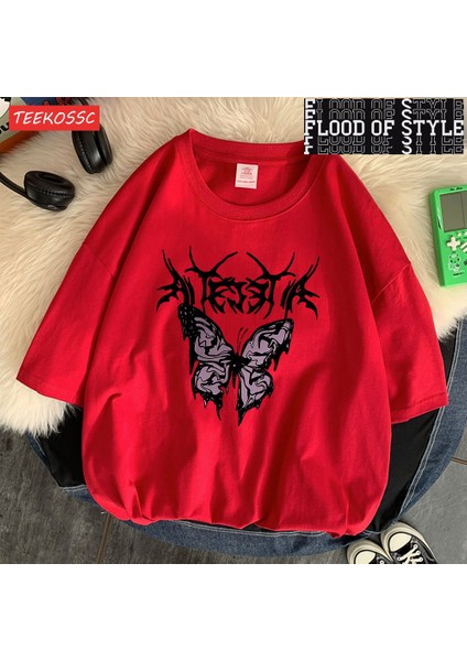 Tarzsokak Mor Kelebek Mektup Grafik Printingt Gömlek Erkekler's Chic Desen T-Shirt Tasarım Harajuku Tee