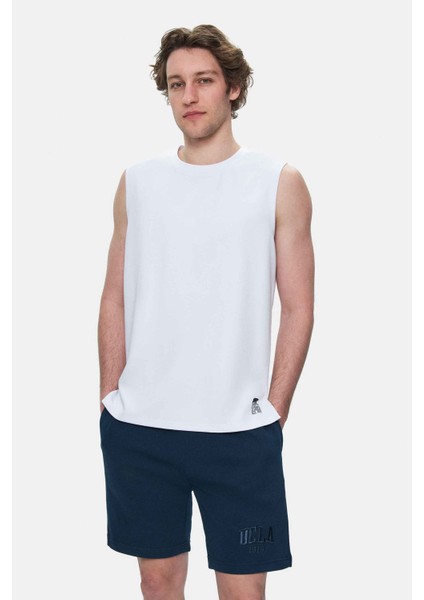 BODHI Beyaz Bisiklet Yaka Sıfır Kol Baskılı Modal Kumaş Oversize Erkek Tshirt