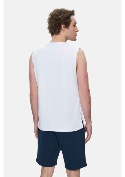 BODHI Beyaz Bisiklet Yaka Sıfır Kol Baskılı Modal Kumaş Oversize Erkek Tshirt modelleri