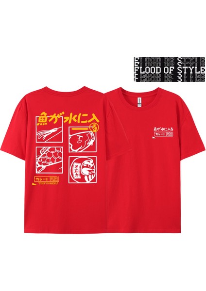 Japon Retro Moda Balık T-Shirt Erkek Kadın Kısa Kollu Boy Gevşek Bf Tarzı Çift Öğrenci Yarım