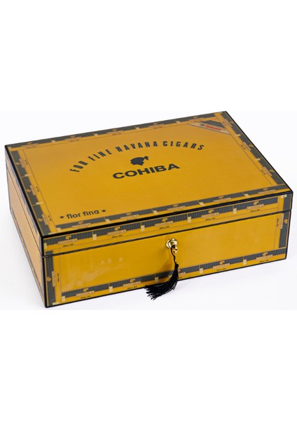 Sarı Desenli Sedir Humidor Puro Kutusu