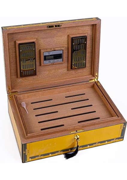 Sarı Desenli Sedir Humidor Puro Kutusu