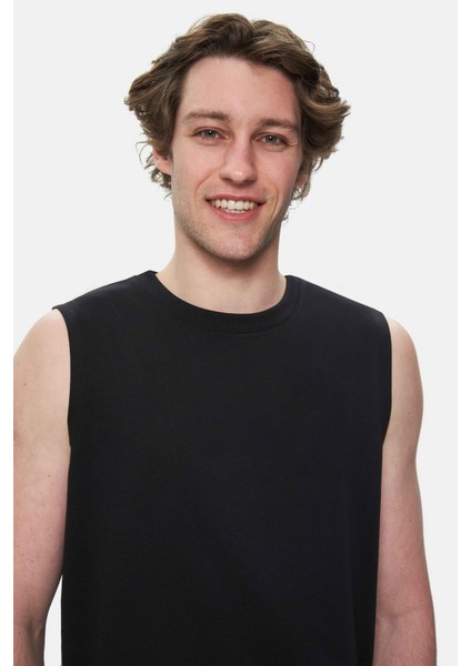 BODHI Siyah Bisiklet Yaka Sıfır Kol Baskılı Modal Kumaş Oversize Erkek Tshirt fiyatları