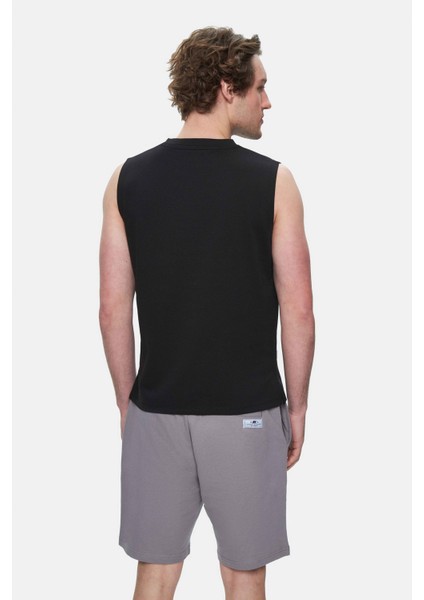 BODHI Siyah Bisiklet Yaka Sıfır Kol Baskılı Modal Kumaş Oversize Erkek Tshirt fırsatları