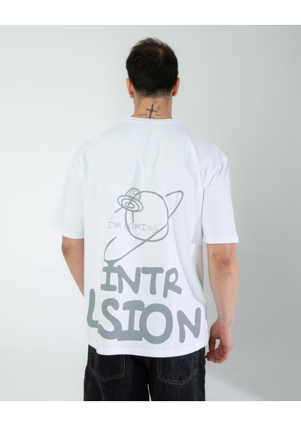 Oversıze Unisex Baskılı T-Shırt Intrusıon Whıte fiyatları
