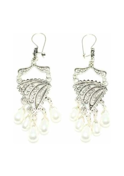 925 Ayar Gümüş Damla İnci Taşlı Telkari Küpe modelleri