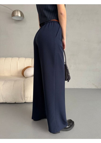 Kadın Beli Lastikli Kemerli Dökümlü Salaş Palazzo Kumaş Pantolon fırsatları