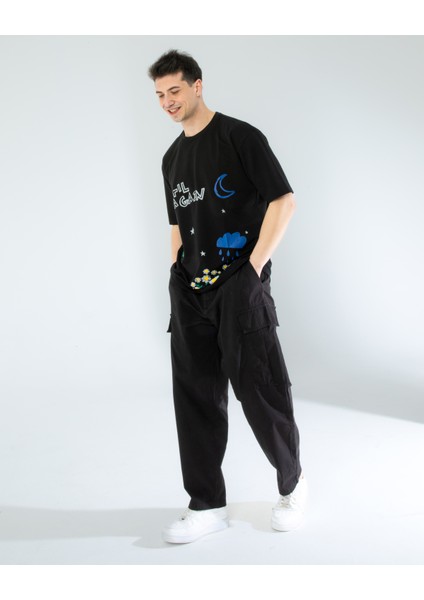 Oversıze Unisex Baskılı T-Shırt Untıl Black fırsatları