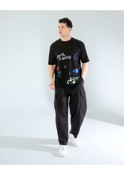 Oversıze Unisex Baskılı T-Shırt Untıl Black indirimleri