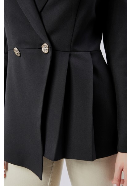 Siyah Regular Fit Pile Detaylı Blazer Ceket