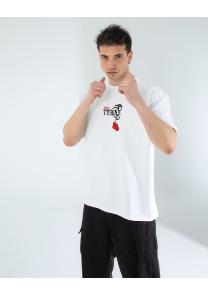 Oversıze Unisex Baskılı T-Shırt Tyson Whıte