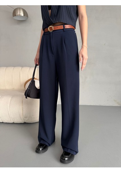 Kadın Beli Lastikli Kemerli Dökümlü Salaş Palazzo Kumaş Pantolon fiyatları