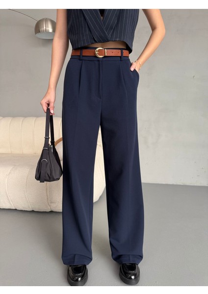 Kadın Beli Lastikli Kemerli Dökümlü Salaş Palazzo Kumaş Pantolon modelleri