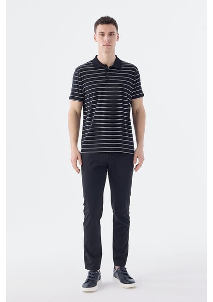 Siyah Slim Fit Çizgili Pamuk Polo Yaka T-Shirt fiyatları