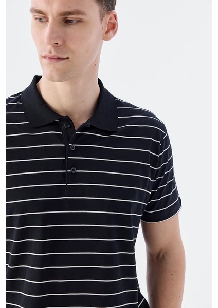 Siyah Slim Fit Çizgili Pamuk Polo Yaka T-Shirt modelleri