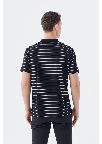 Siyah Slim Fit Çizgili Pamuk Polo Yaka T-Shirt fırsatları