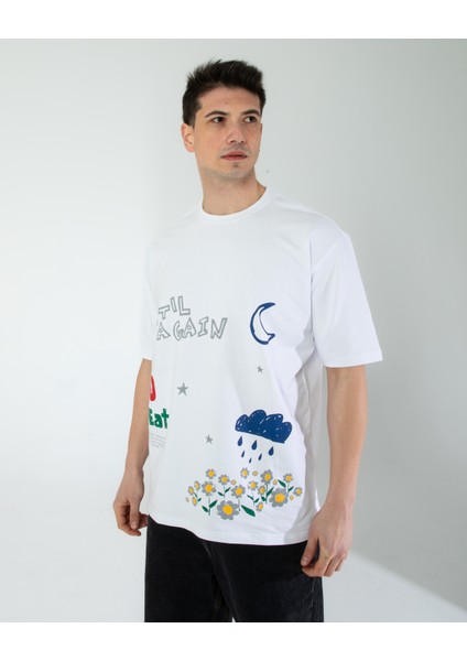 Oversıze Unisex Baskılı T-Shırt Untıl Whıte indirimleri