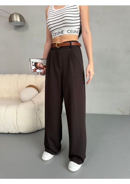 Kadın Beli Lastikli Kemerli Dökümlü Salaş Palazzo Kumaş Pantolon fiyatları