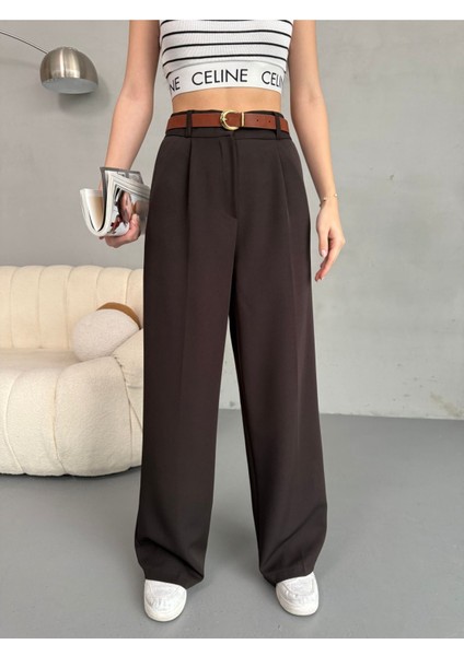 Kadın Beli Lastikli Kemerli Dökümlü Salaş Palazzo Kumaş Pantolon modelleri