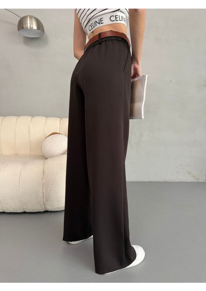 Kadın Beli Lastikli Kemerli Dökümlü Salaş Palazzo Kumaş Pantolon fırsatları