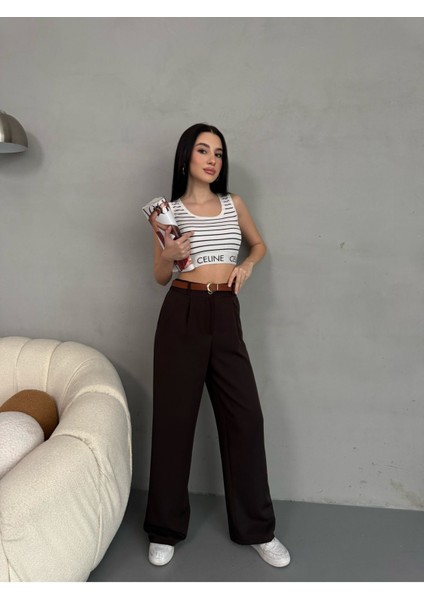 Kadın Beli Lastikli Kemerli Dökümlü Salaş Palazzo Kumaş Pantolon indirimleri