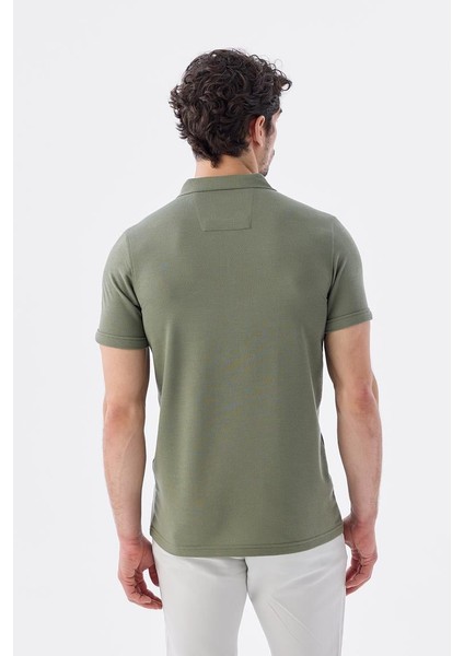 Küf Yeşili Fermuarlı Slim Fit Polo Yaka T-Shirt