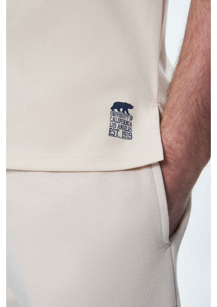 BODHI Kemik Rengi Bisiklet Yaka Sıfır Kol Baskılı Modal Kumaş Oversize Erkek Tshirt fiyatları