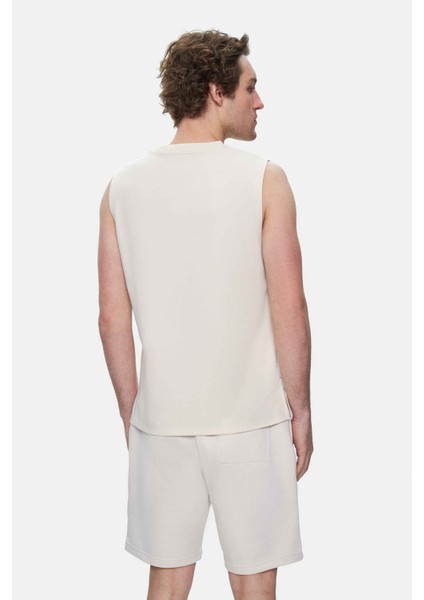 BODHI Kemik Rengi Bisiklet Yaka Sıfır Kol Baskılı Modal Kumaş Oversize Erkek Tshirt indirimleri