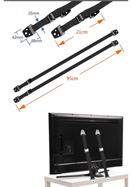 15'' 75'' LCD Tv Duvar Sabitleme Güvenlik Kemeri Çocuk Bebek Koruma Askısı 2 Adet Metal Tokalı