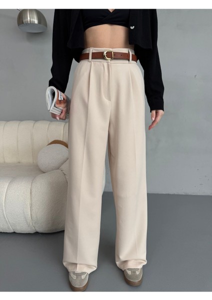 Kadın Beli Lastikli Kemerli Dökümlü Salaş Palazzo Kumaş Pantolon fiyatları