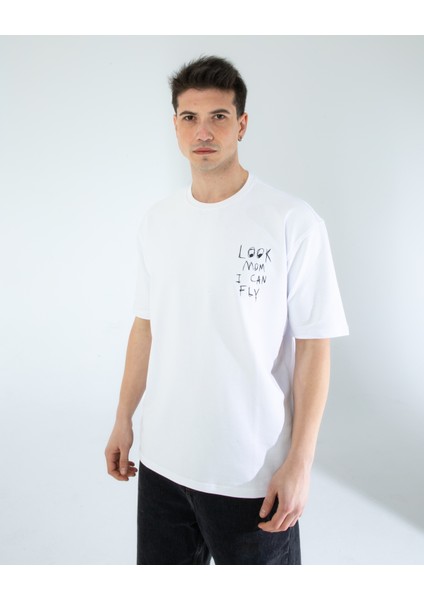 Oversıze Unisex Baskılı T-Shırt Fly Whıte indirimleri