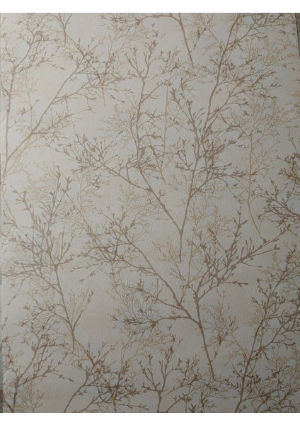 Kahve Üzerine Krem Bej Dallı Silinebilir Desenli Duvar Kağıdı 5 M²