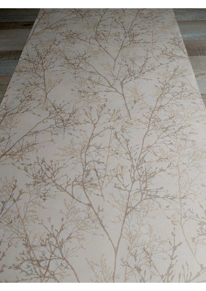 Kahve Üzerine Krem Bej Dallı Silinebilir Desenli Duvar Kağıdı 5 M² modelleri